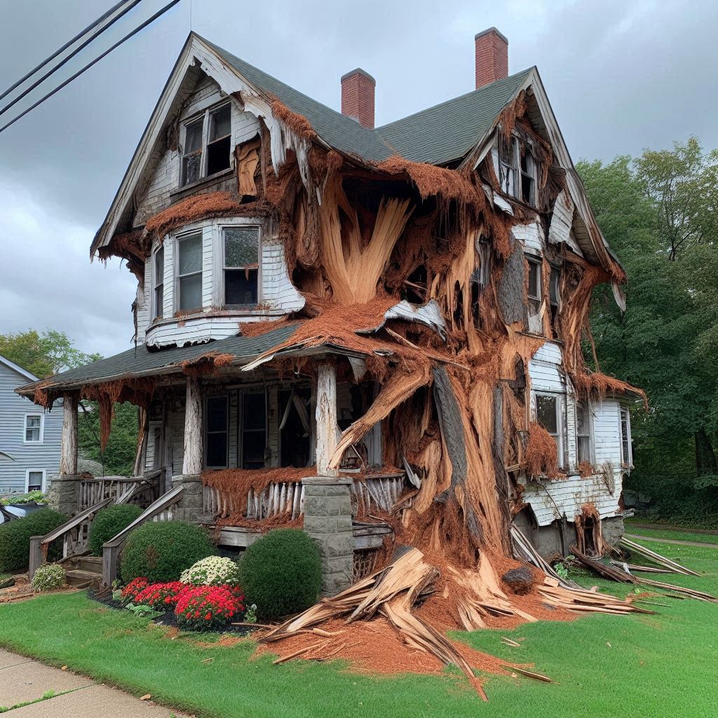 Blog Article - Tree with visible damage, including broken branches and signs of disease near an Overton home